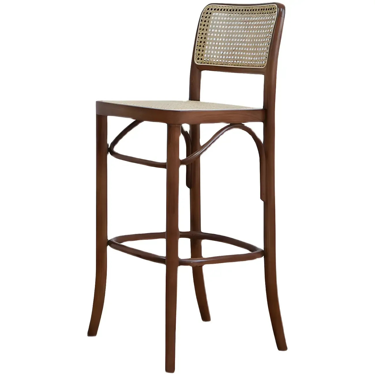 Vintage Wooden Elegance Square Rattan Back High Bar Stool