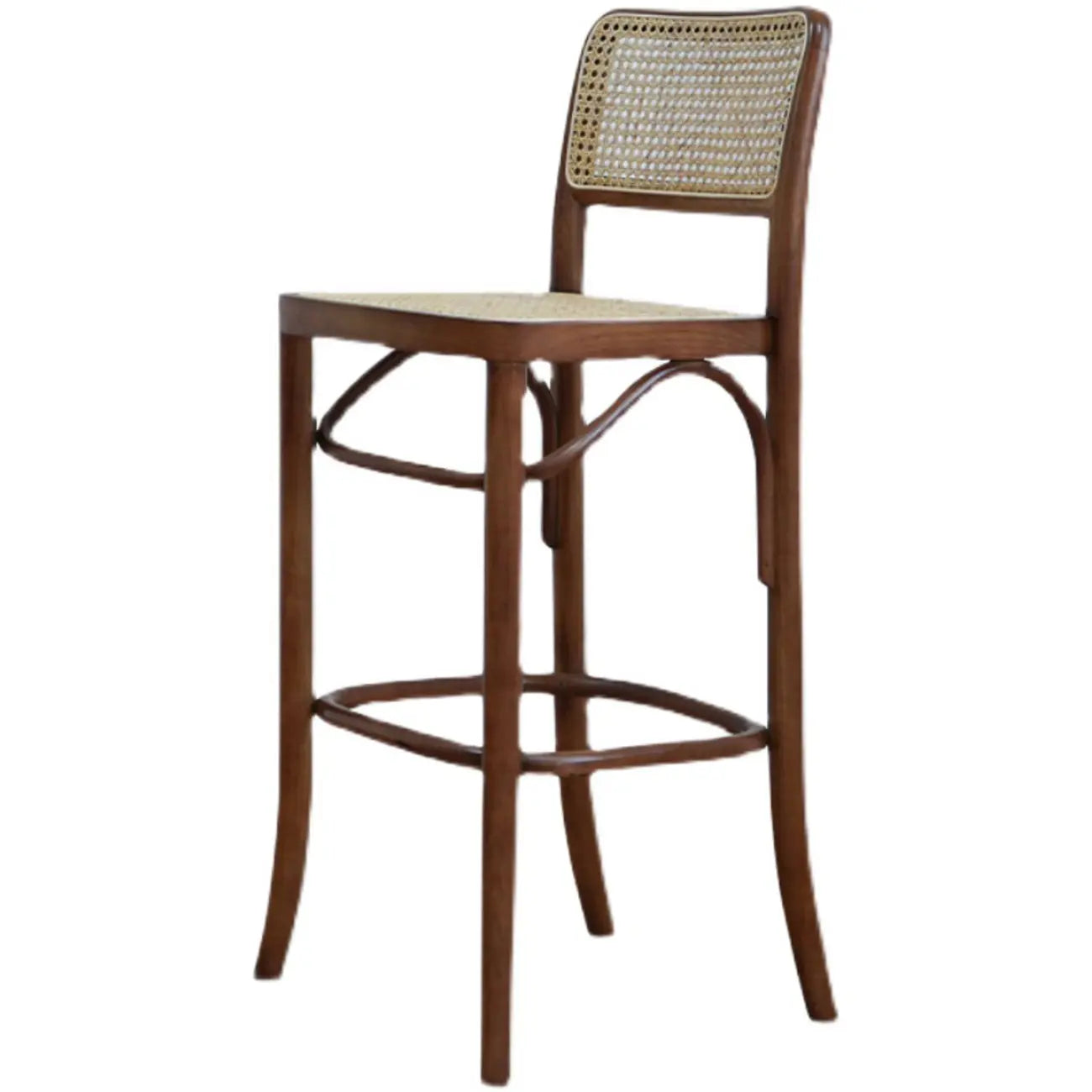 Vintage Wooden Elegance Square Rattan Back High Bar Stool