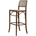 Vintage Wooden Elegance Square Rattan Back High Bar Stool