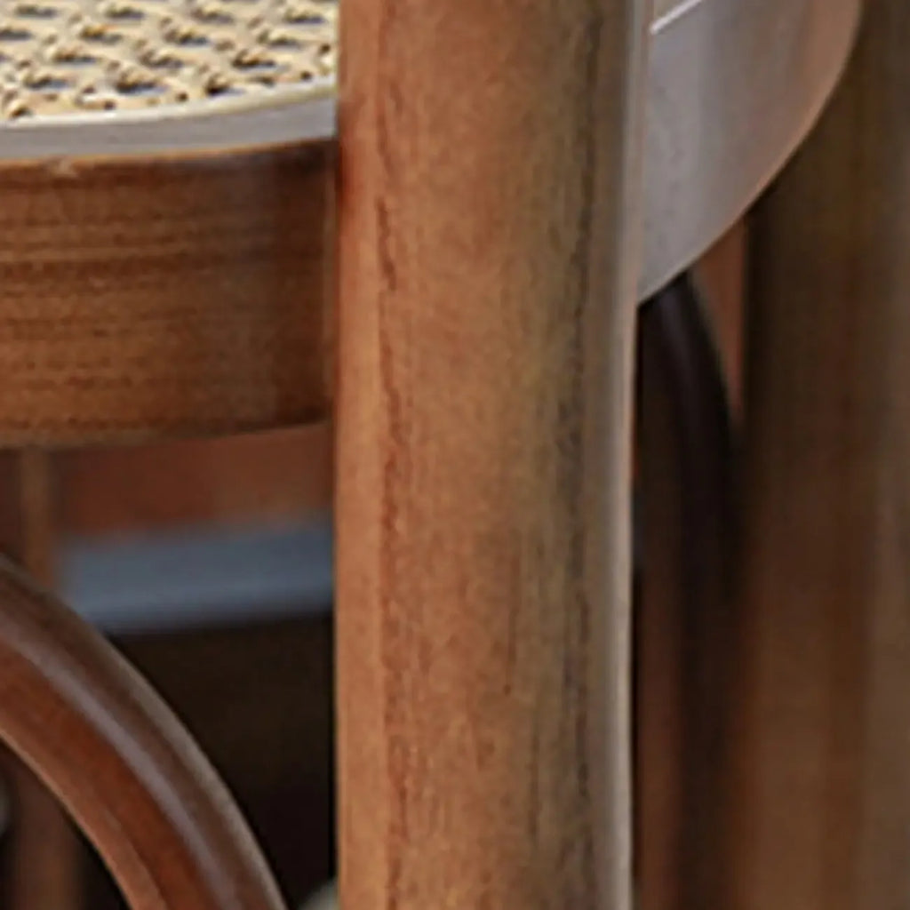 Vintage Wooden Elegance Square Rattan Back High Bar Stool