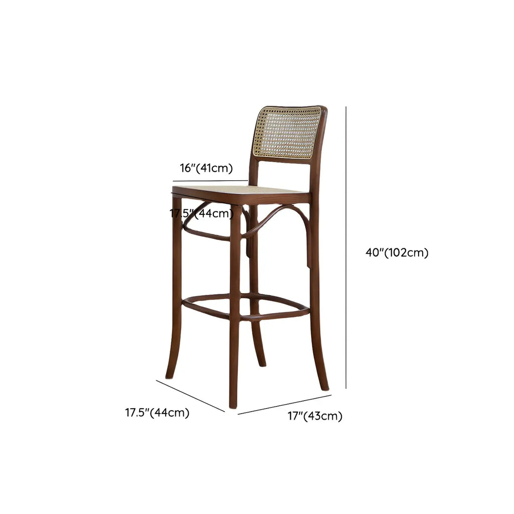 Vintage Wooden Elegance Square Rattan Back High Bar Stool
