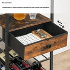 4 Tier Floor Wine Bottle & Glass Rack with Table Top Glass Shelves and Drawers