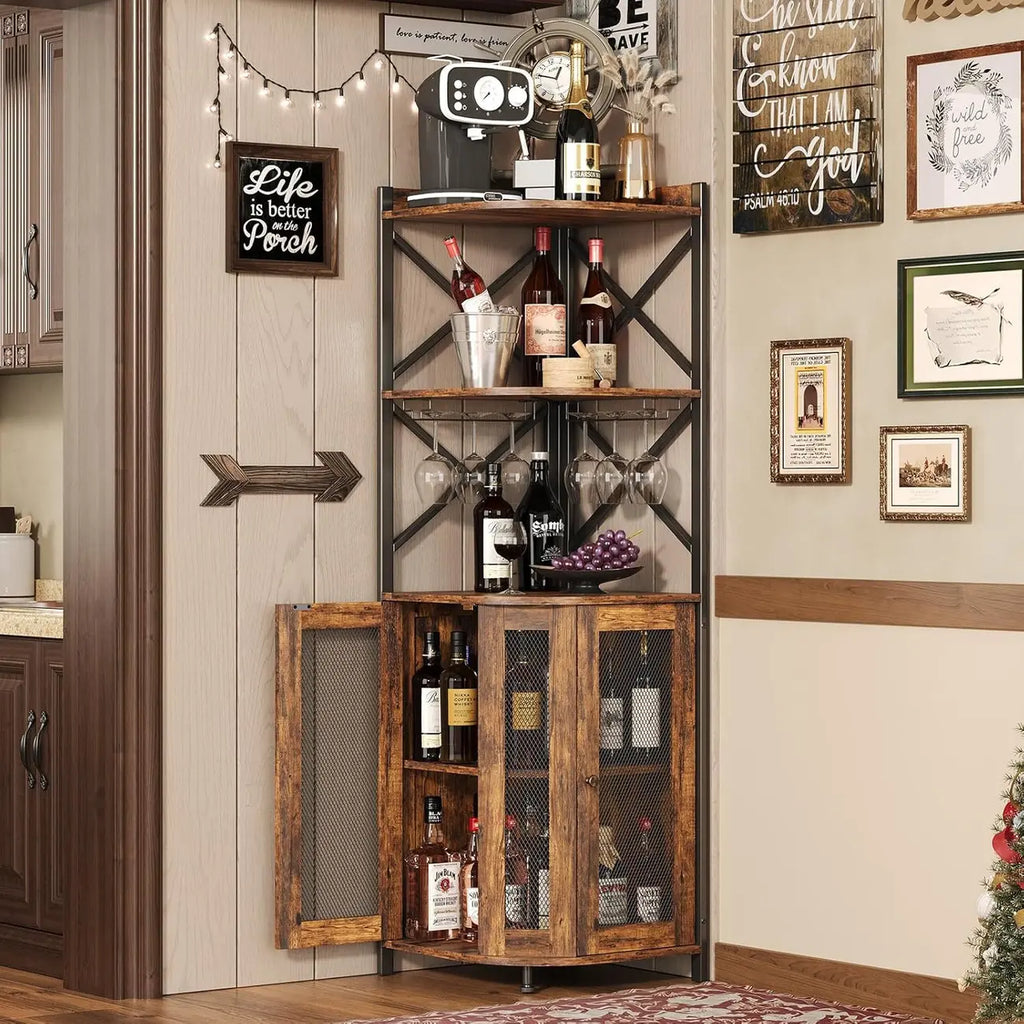 Corner Hanging Wine Cabinet with LED Light Independent Fan shaped