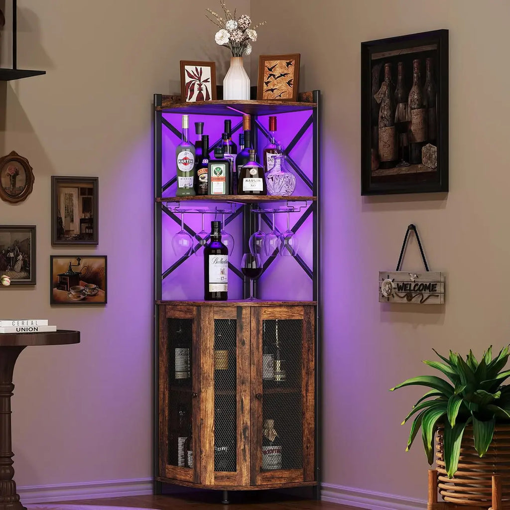 Corner Hanging Wine Cabinet with LED Light Independent Fan shaped