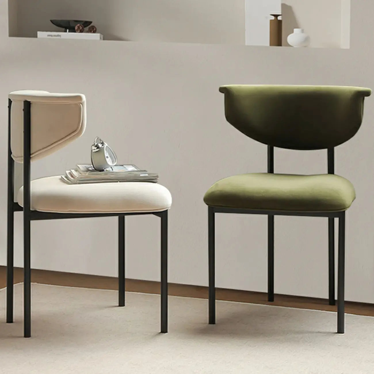 Upholstered Metal Legs Open Back Dining Chair