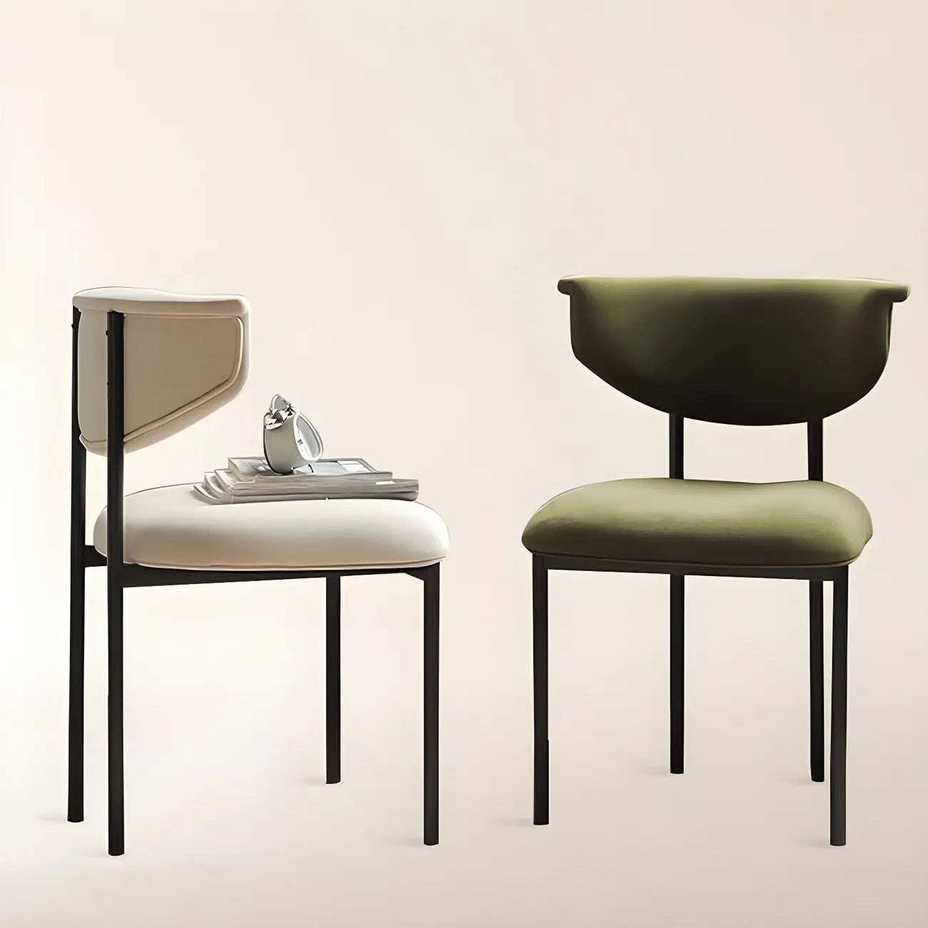 Upholstered Metal Legs Open Back Dining Chair