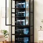 Modern Black Bamboo Adjustable Shelves Glass Display Cabinet
