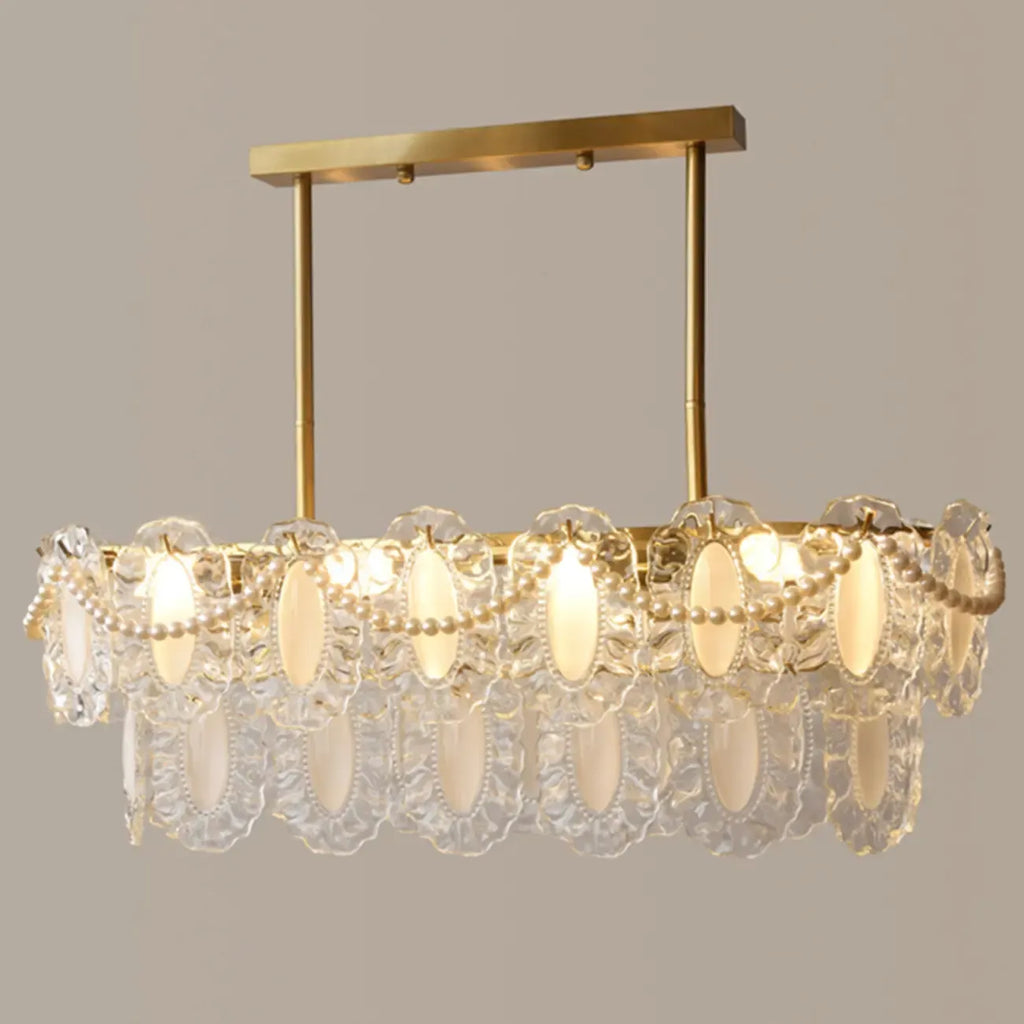 2-Tier Modern Glass Island Pendant Light Adjustable for Kitchen