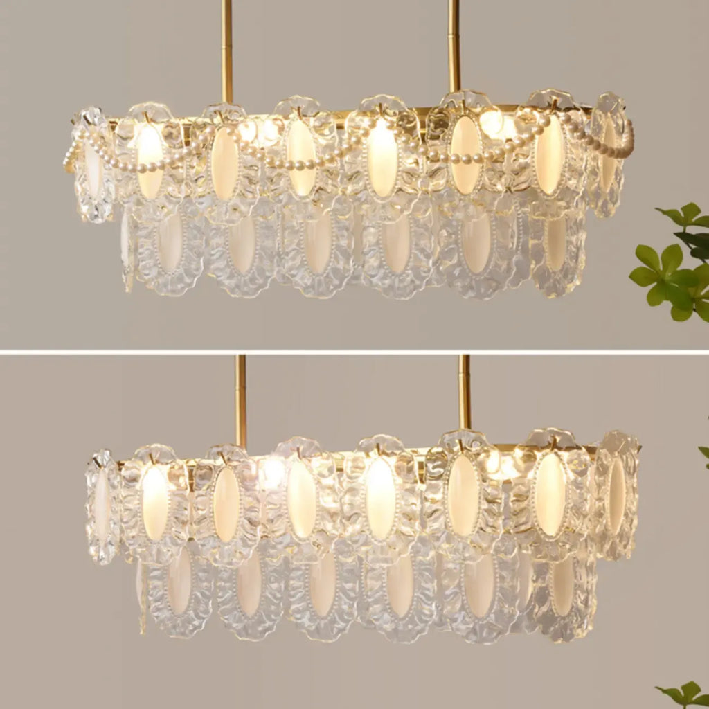 2-Tier Modern Glass Island Pendant Light Adjustable for Kitchen