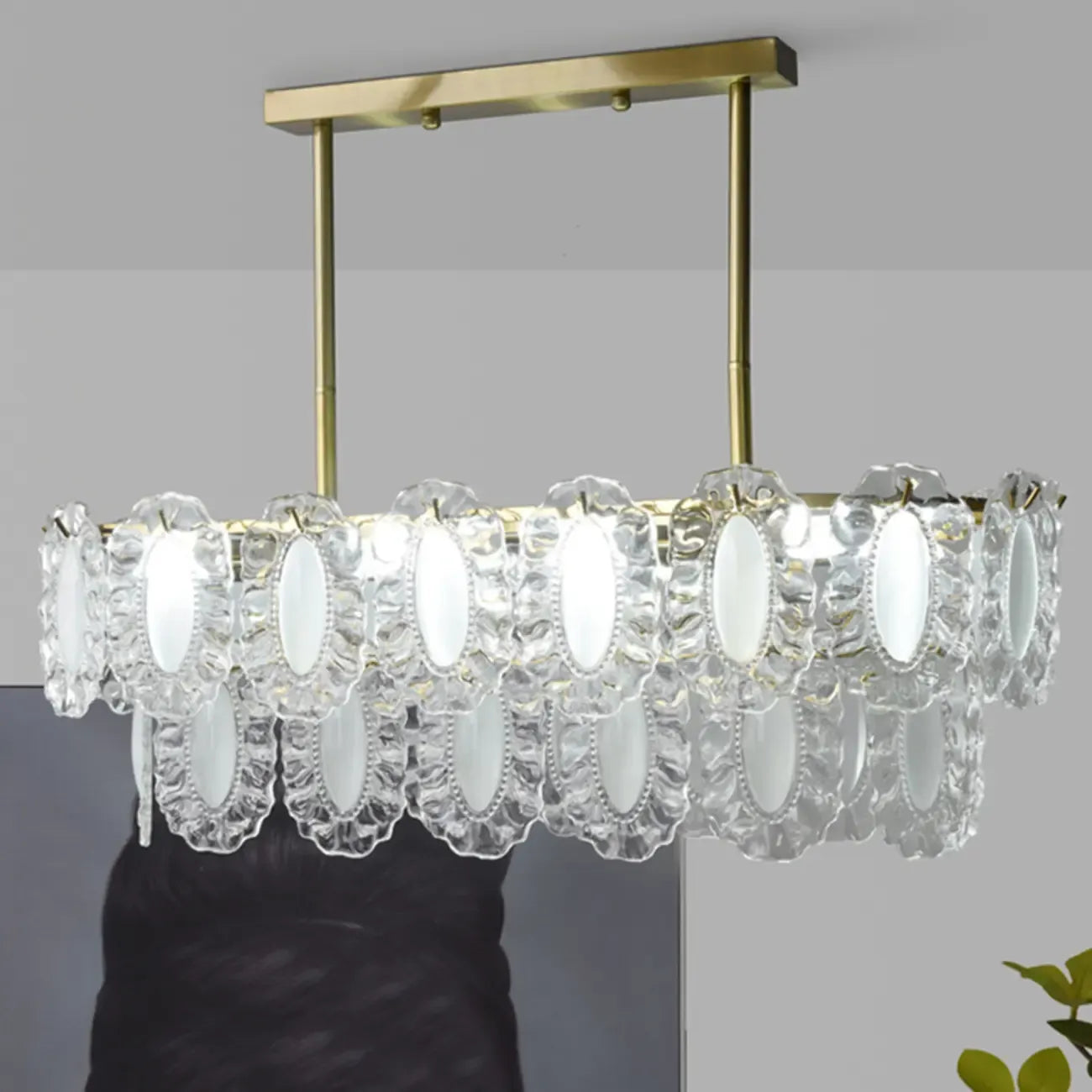 2-Tier Modern Glass Island Pendant Light Adjustable for Kitchen