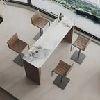 Stylish White Brown Stone Leather-Covered Leg Bar Tables