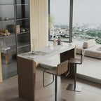 Stylish White Brown Stone Leather-Covered Leg Bar Tables