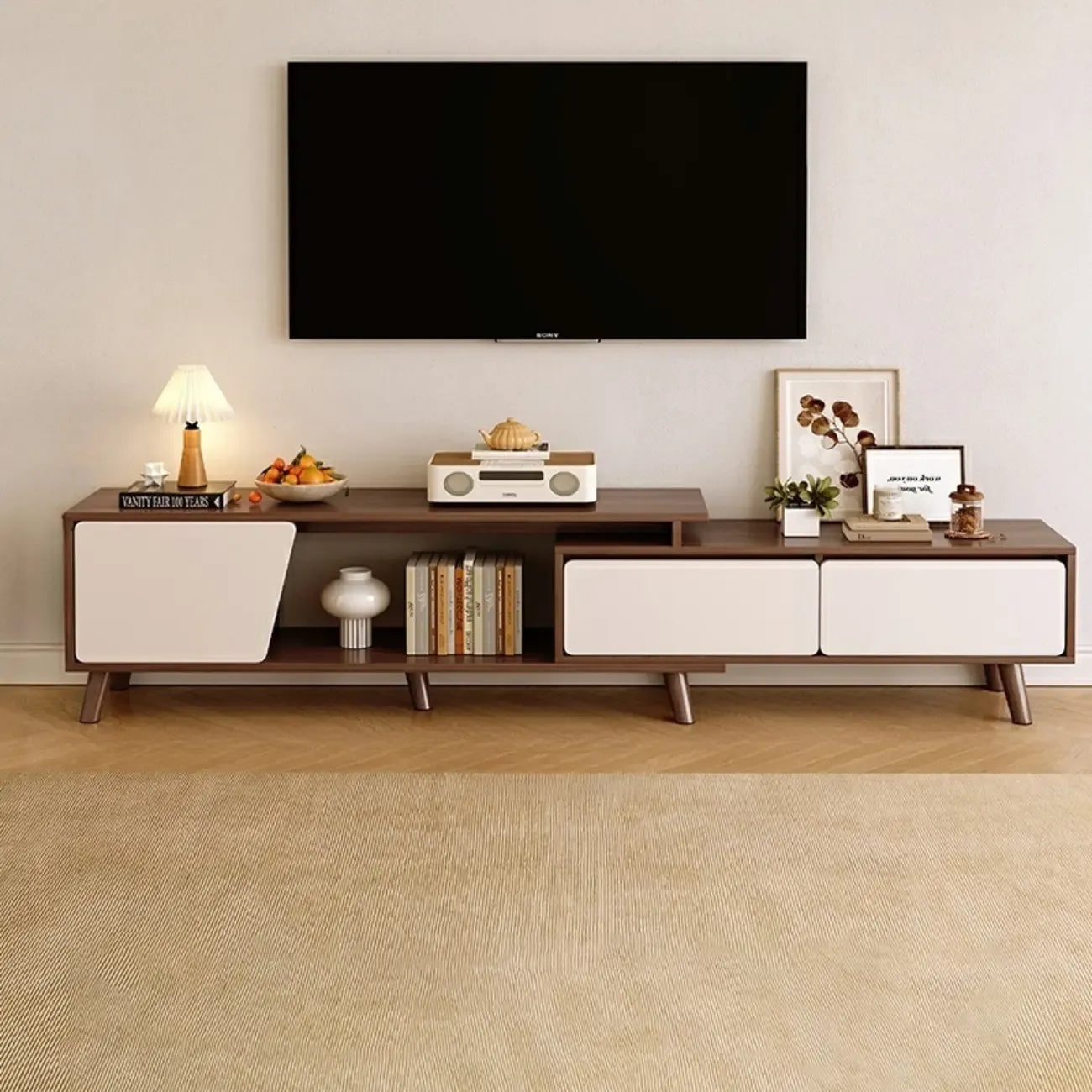 78.7 Natural Wood Open Storage Drawers TV Stand with Legs