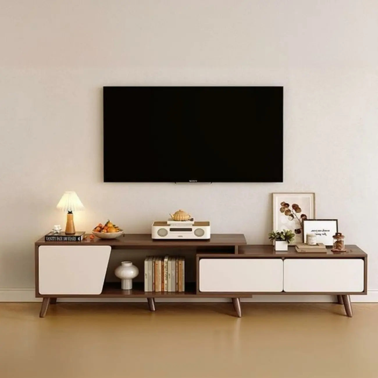 78.7 Natural Wood Open Storage Drawers TV Stand with Legs