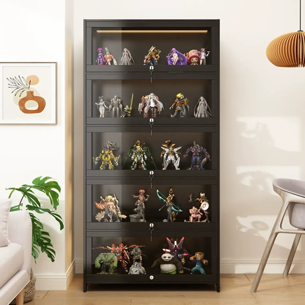 Contemporary Acrylic Wood Shelf Display Cabinet Black