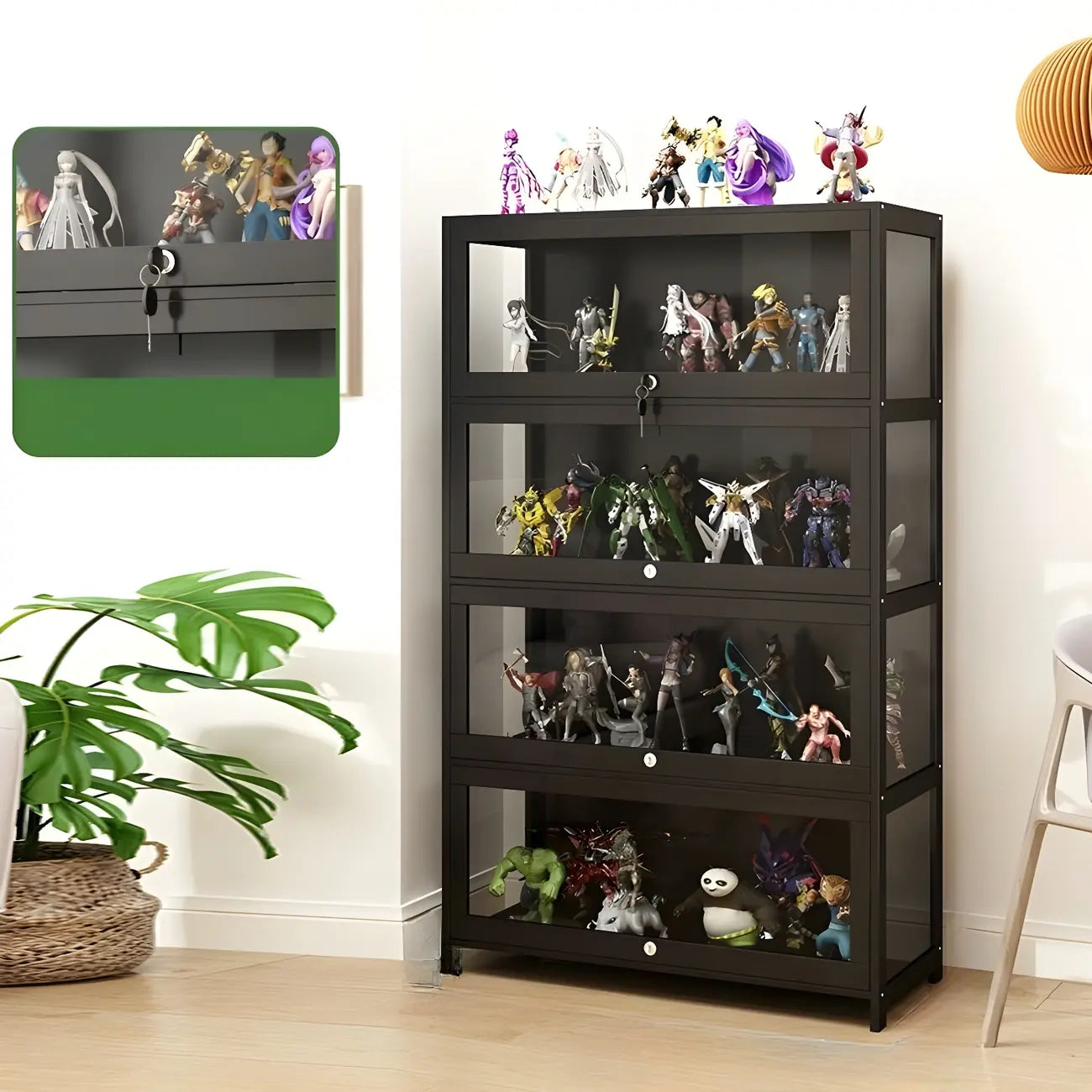 Contemporary Acrylic Wood Shelf Display Cabinet Black