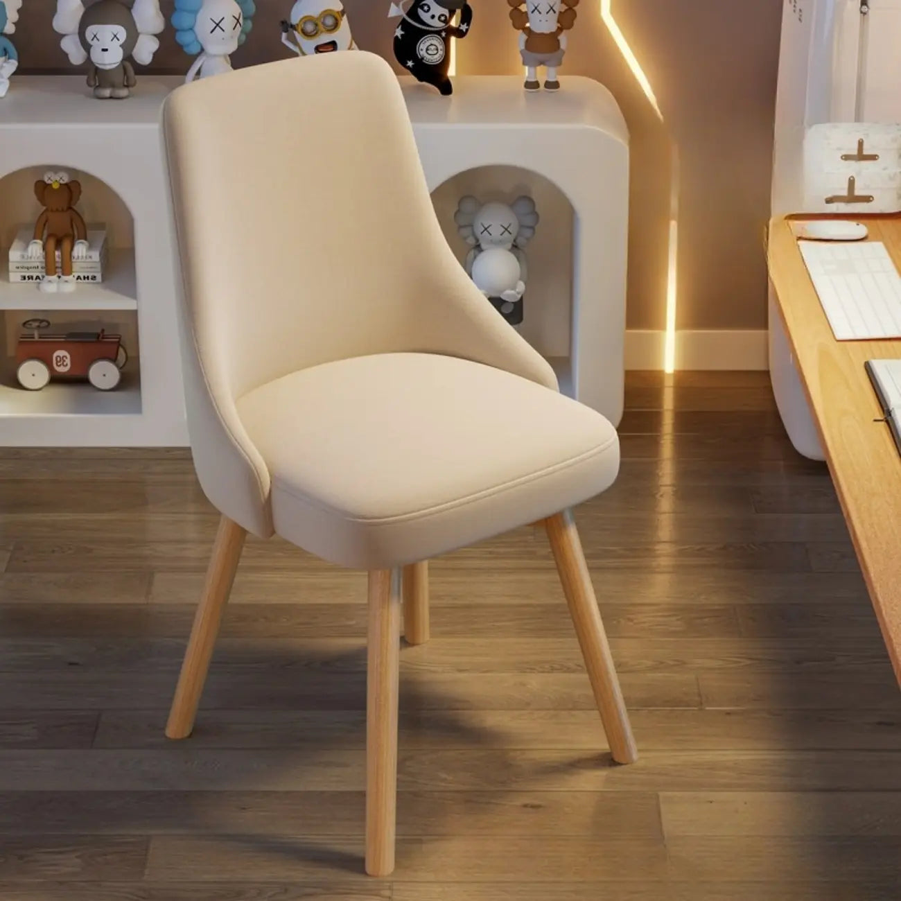 White Fabric Upholstered Solid Back Dining Chair