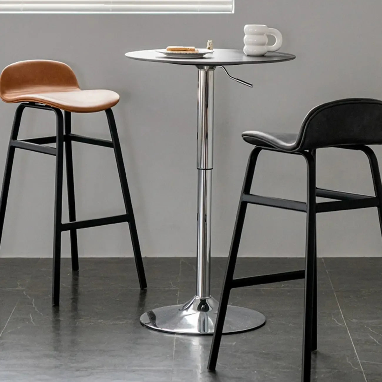 Modern White Stone Metal Pedestal Round Adjustable Bar Tables