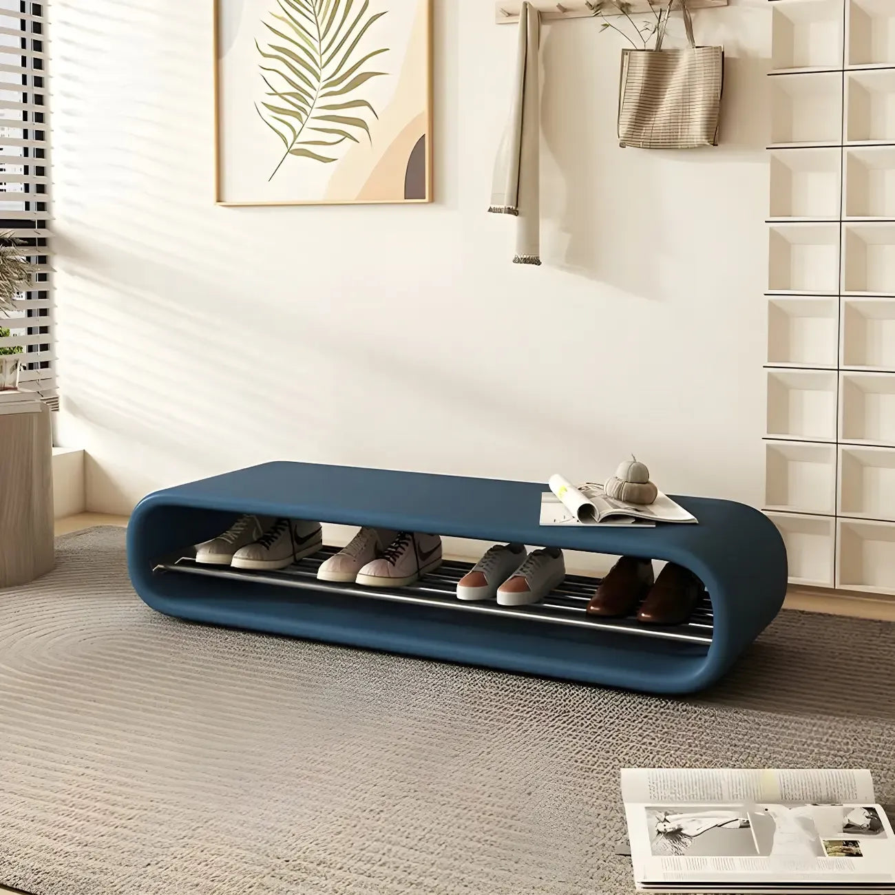 Decorative Short Oval Pine Wood Storage Entryway Bench