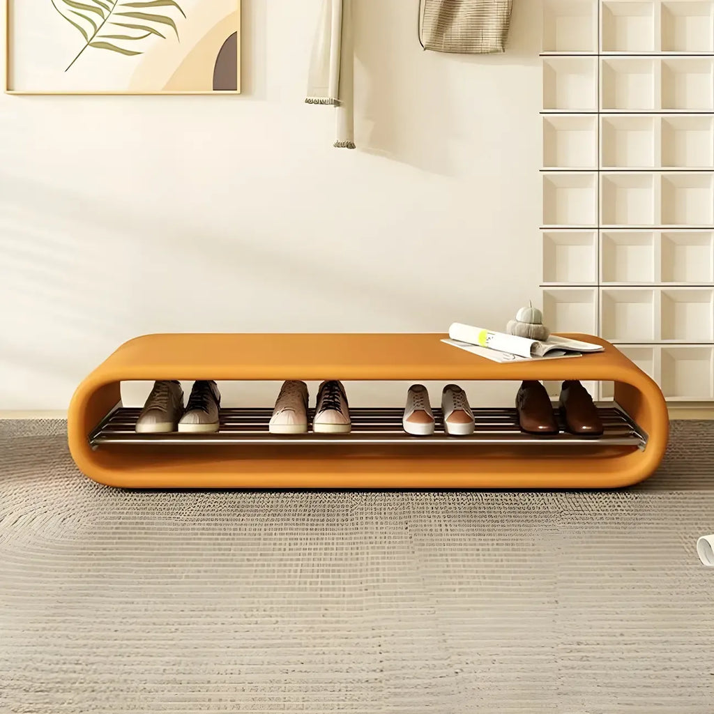 Decorative Short Oval Pine Wood Storage Entryway Bench