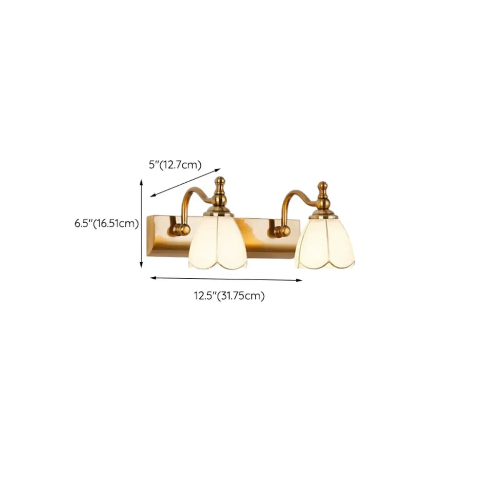 Elegant Gold Bathroom Vanity Light Frosted Floral Glass Shade