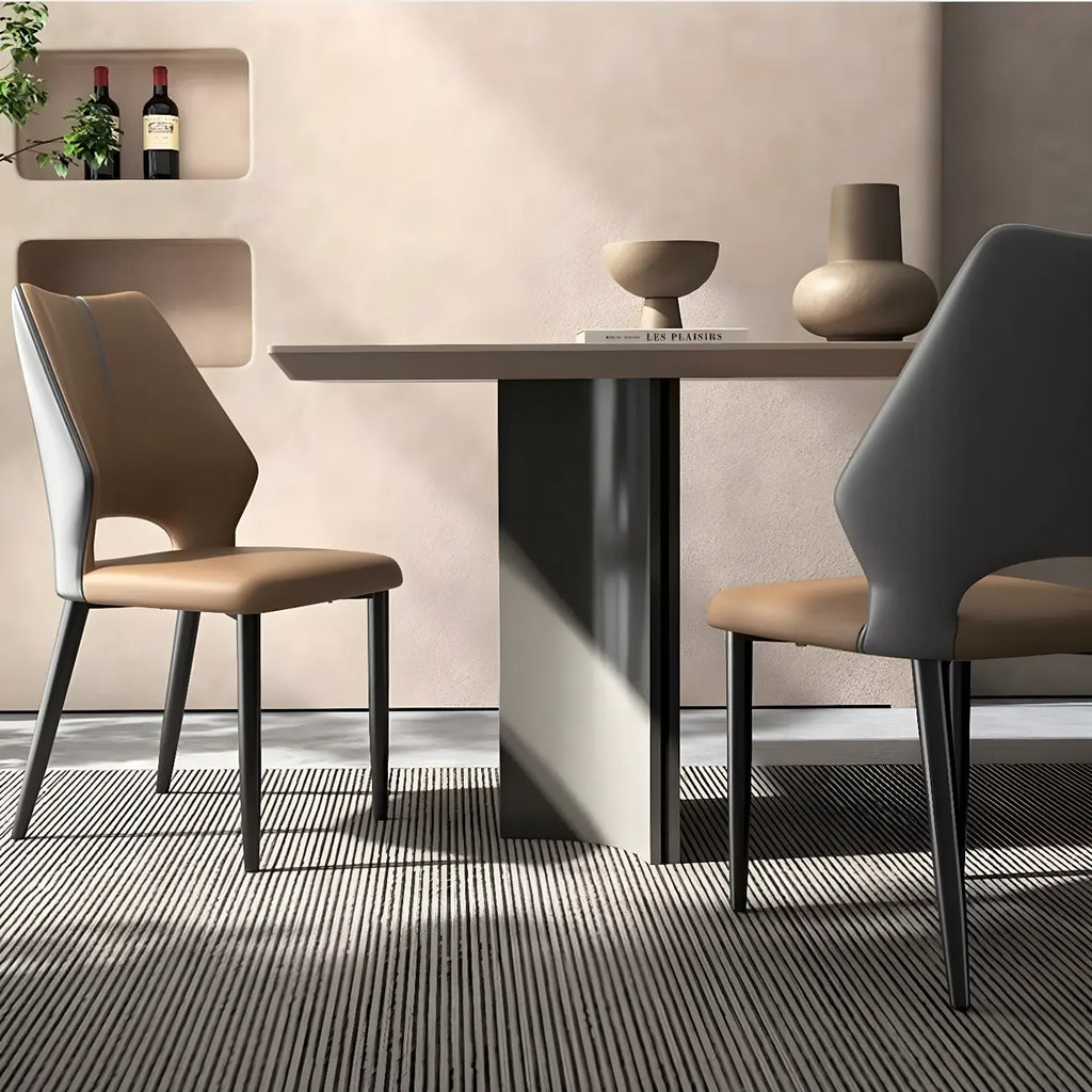 Curved Back Faux Leather Brown Side Dining Chair
