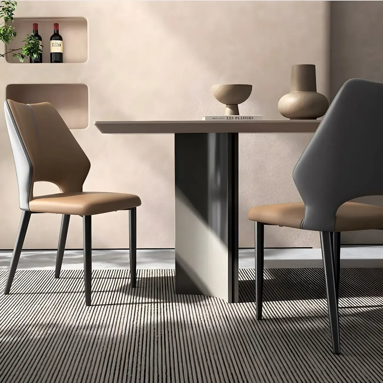 Curved Back Faux Leather Brown Side Dining Chair