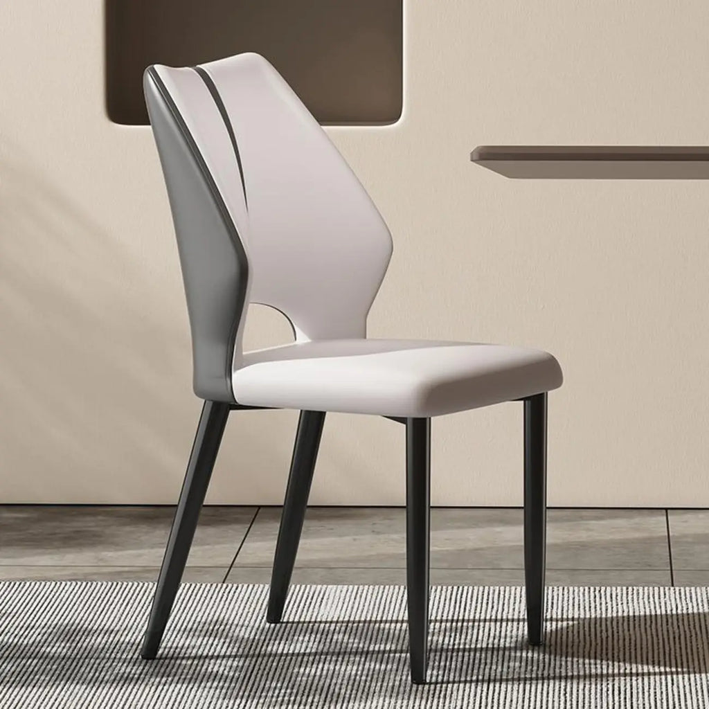 Curved Back Faux Leather Brown Side Dining Chair