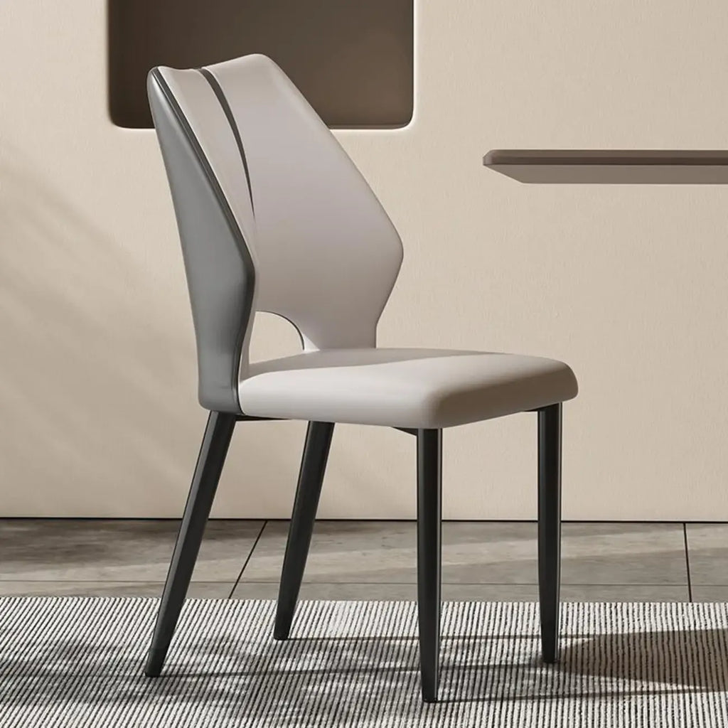 Curved Back Faux Leather Brown Side Dining Chair