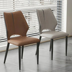 Curved Back Faux Leather Brown Side Dining Chair