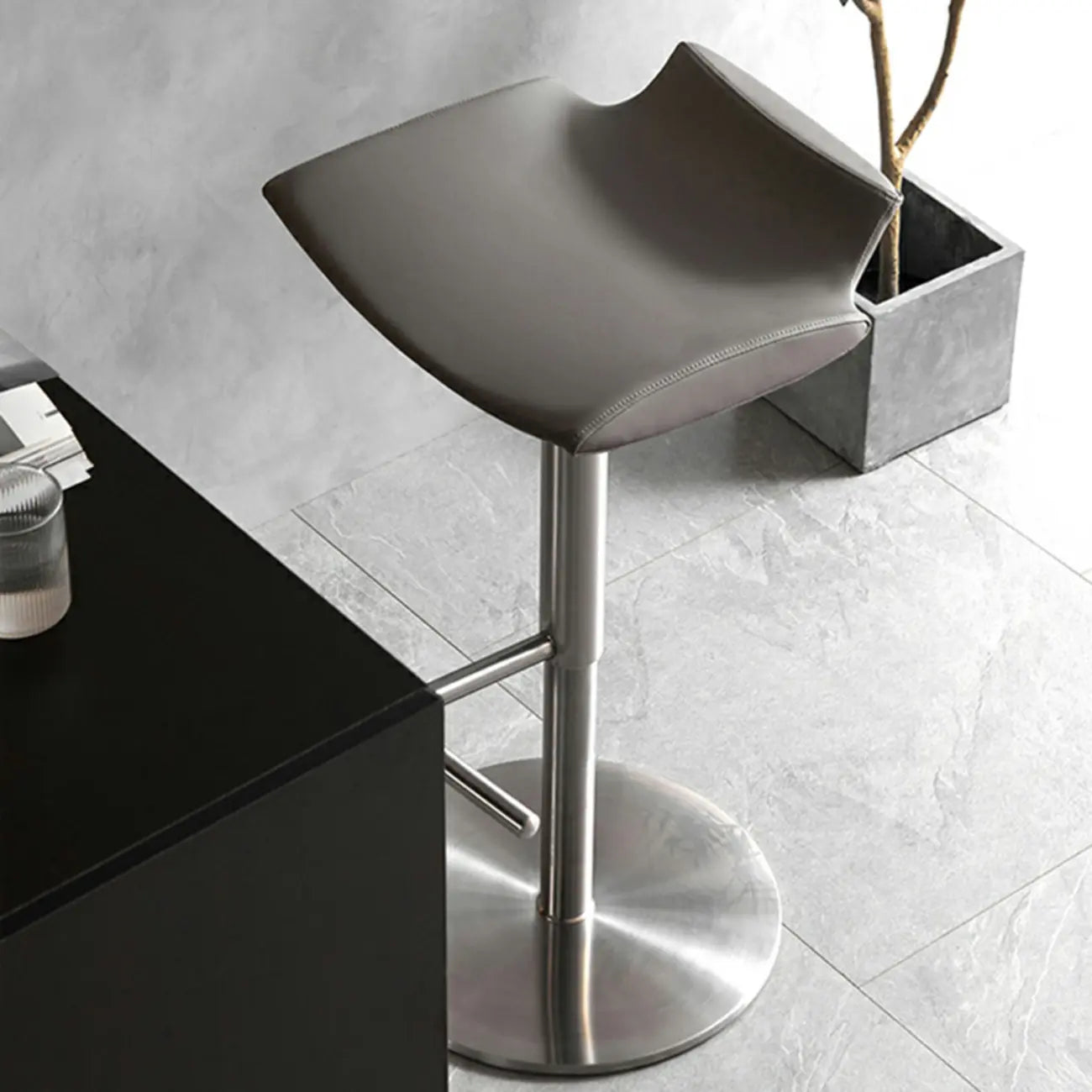 Modern Gray Swivel Metal Frame Adjustable Bar Height Stools