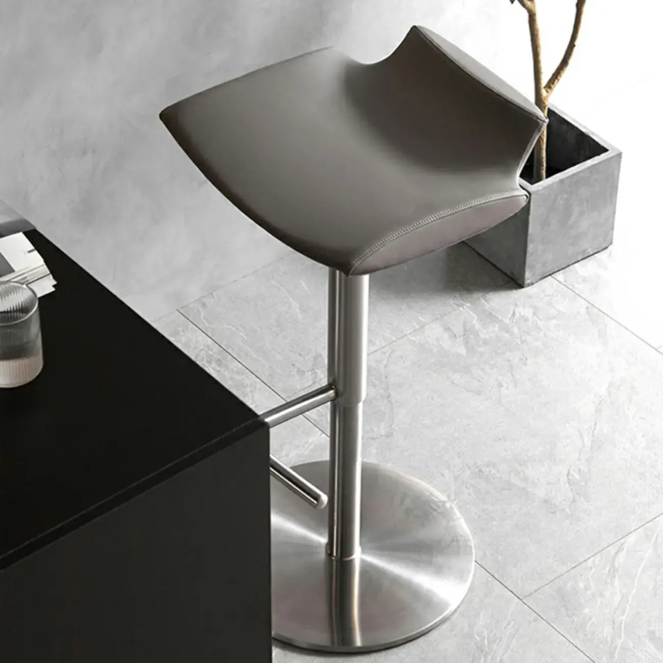 Modern Gray Swivel Metal Frame Adjustable Bar Height Stools