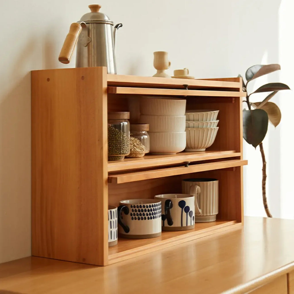 Wooden Tabletop Glass Display Cabinet for Kitchen Decor