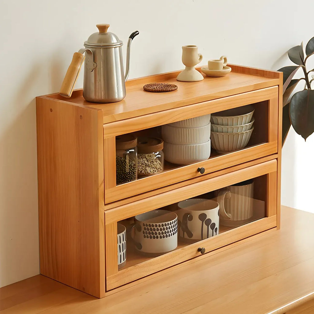 Wooden Tabletop Glass Display Cabinet for Kitchen Decor