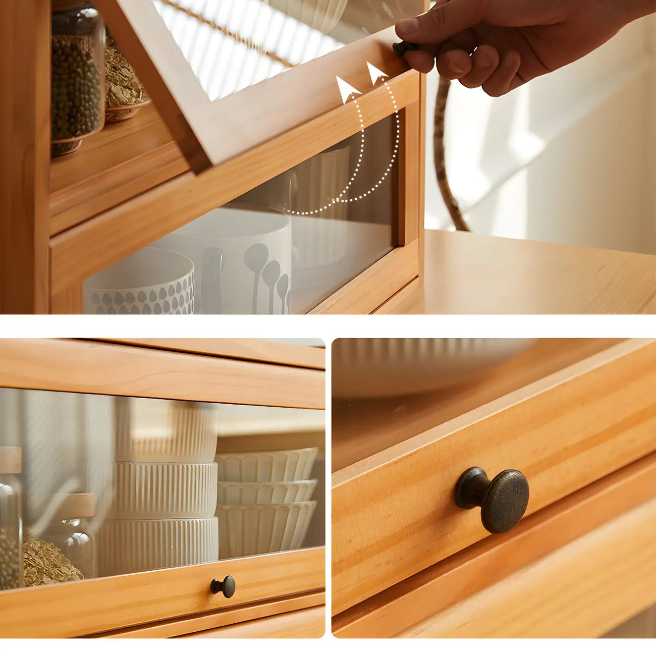 Wooden Tabletop Glass Display Cabinet for Kitchen Decor