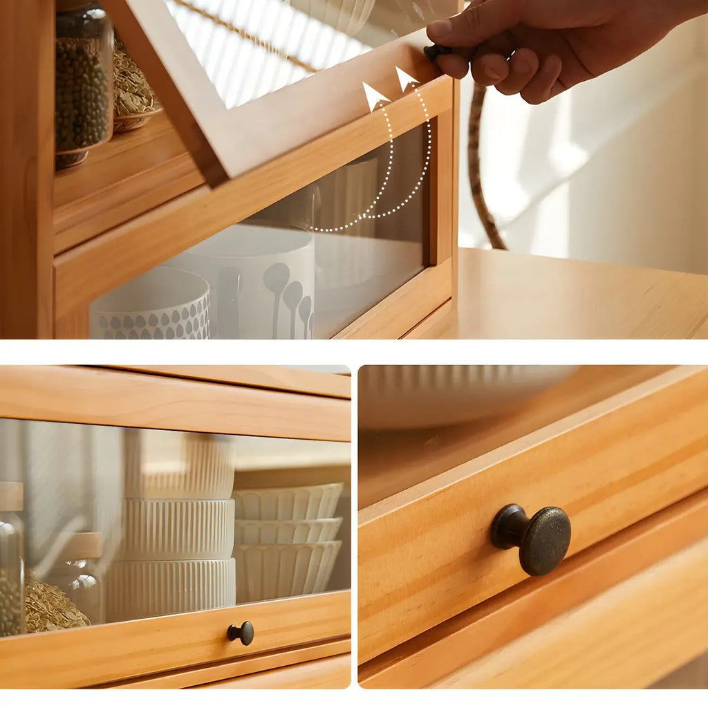Wooden Tabletop Glass Display Cabinet for Kitchen Decor