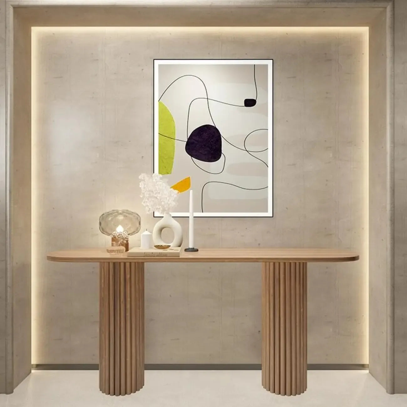 Natural Oval Wooden Double Pedestal Console Table