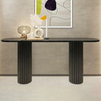 Natural Oval Wooden Double Pedestal Console Table