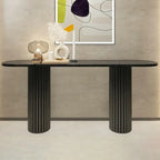 Natural Oval Wooden Double Pedestal Console Table