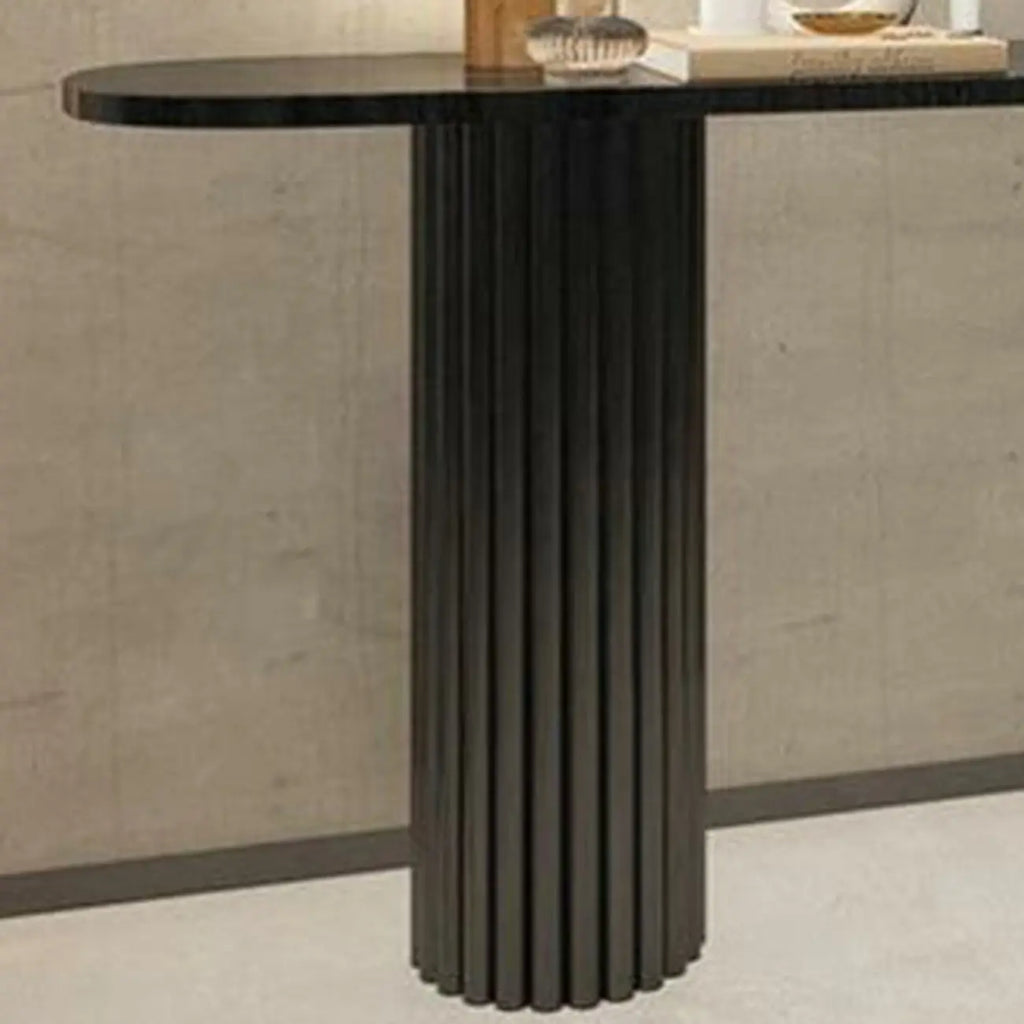 Natural Oval Wooden Double Pedestal Console Table