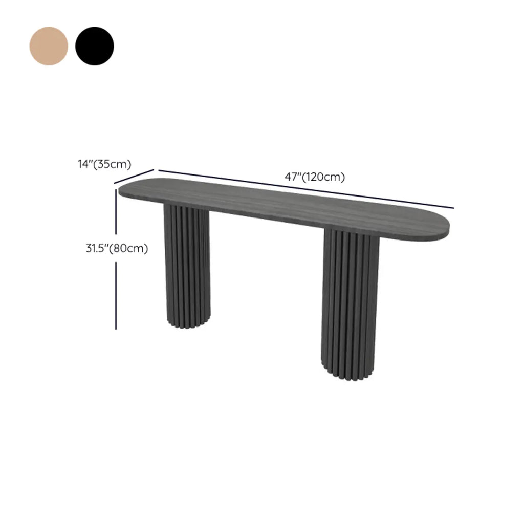Natural Oval Wooden Double Pedestal Console Table