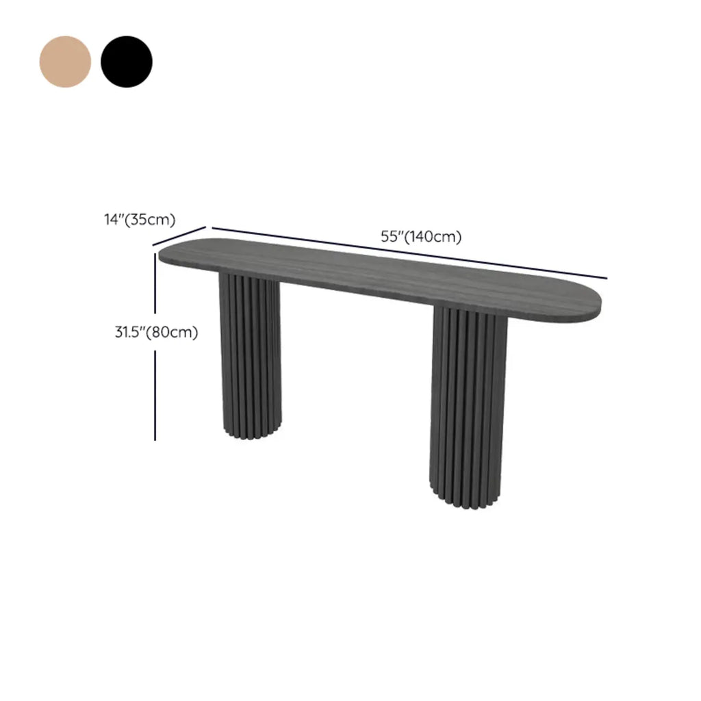 Natural Oval Wooden Double Pedestal Console Table