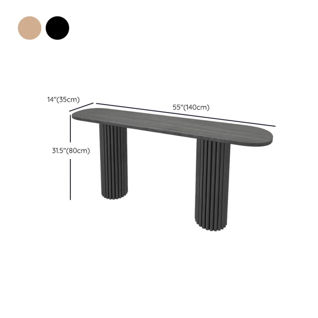 Natural Oval Wooden Double Pedestal Console Table