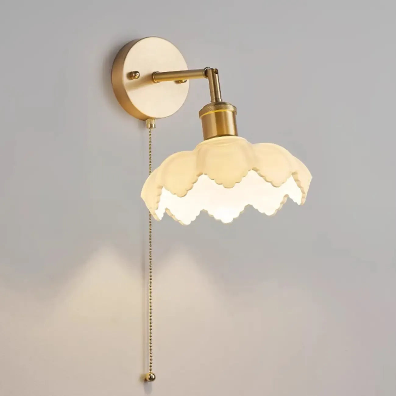 Elegant Brass Wall Sconce with Pull Chain for Bedroom Decor