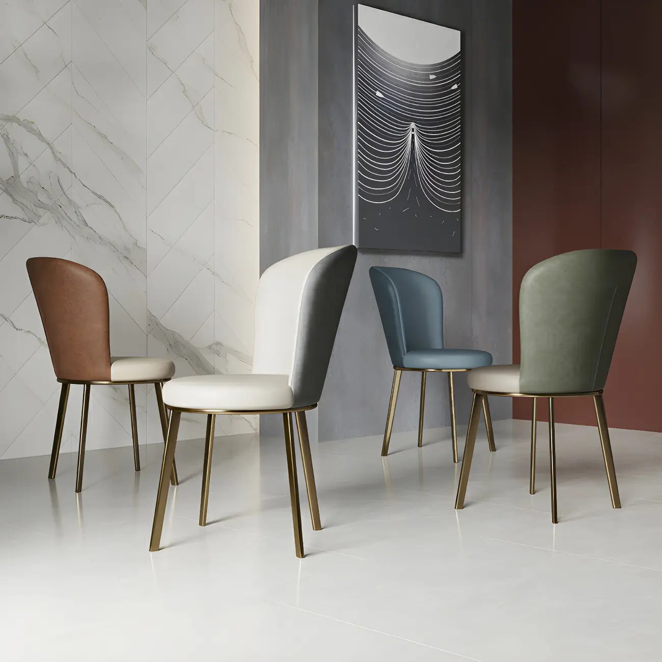 Sleek Gold Legs Faux Leather Upholstered Dining Chair
