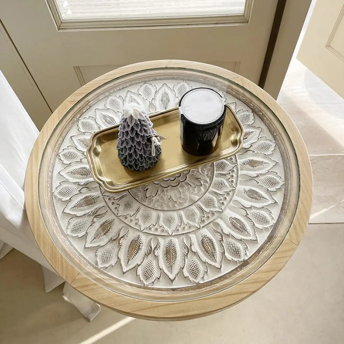 Living Room Retro Round Light Wood End Table