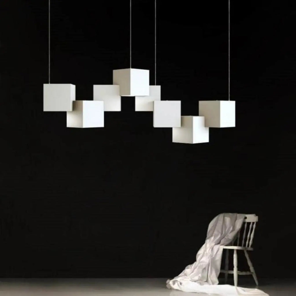 White Cube Modern Island Pendant Light, Adjustable