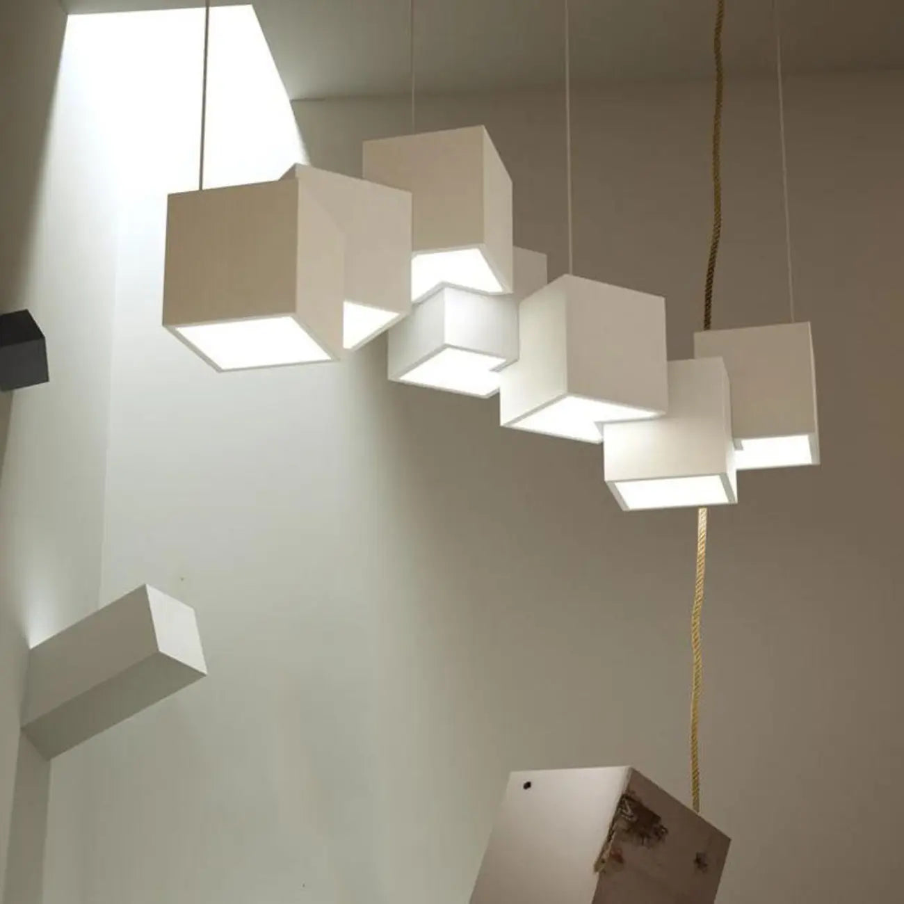 White Cube Modern Island Pendant Light, Adjustable