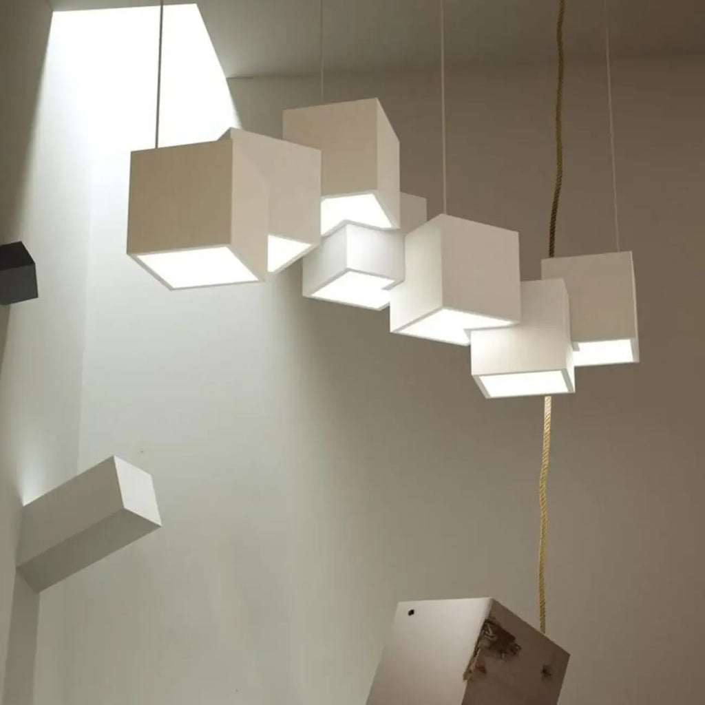 White Cube Modern Island Pendant Light, Adjustable
