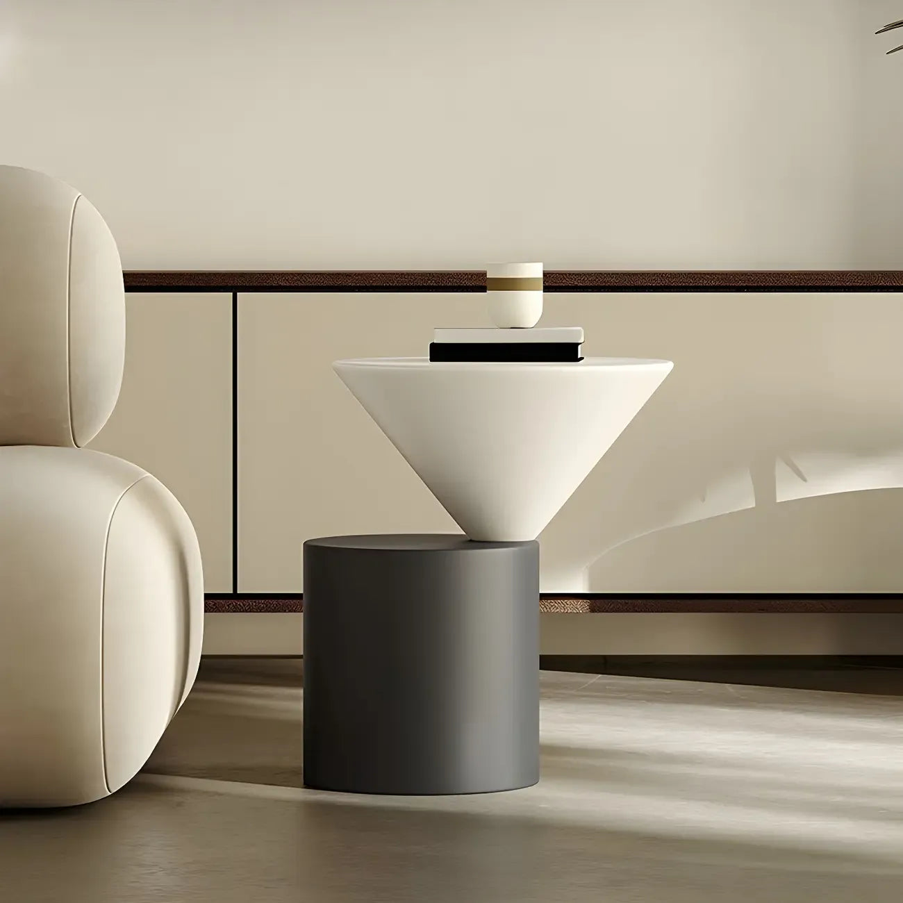 Minimalist Small Round Oak Wood End Table for Living Room